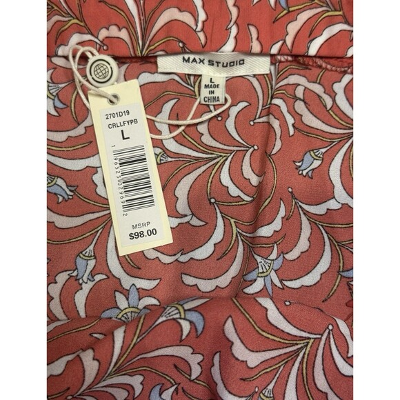 New With Tag MAX STUDIO Large Fun & Flirty Ruched Ruffle Pink Blue Floral Skirt - Picture 6 of 6